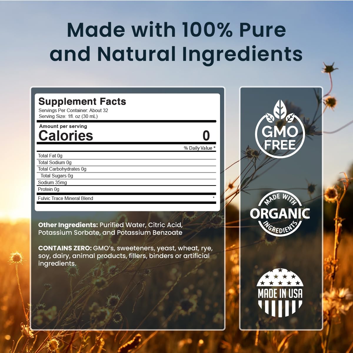 Liquid Chelated Minerals with Humic Fulvic Blend - 72+ Plant-Based Minerals, 32 oz
