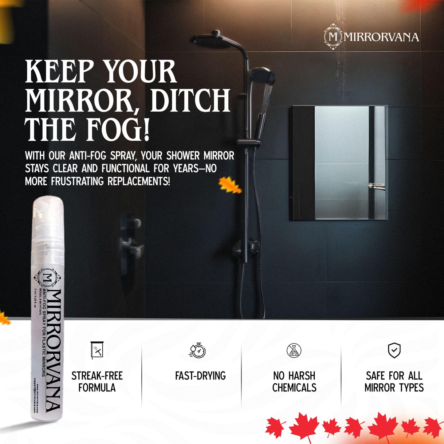 MIRRORVANA Anti Fog Spray for Shower Mirrors - 2 Bottles (7 ml)