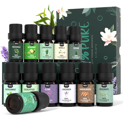 MISIJI 12 Top Essential Oils Set - 12 x 5ml for Diffuser, Aromatherapy & DIY
