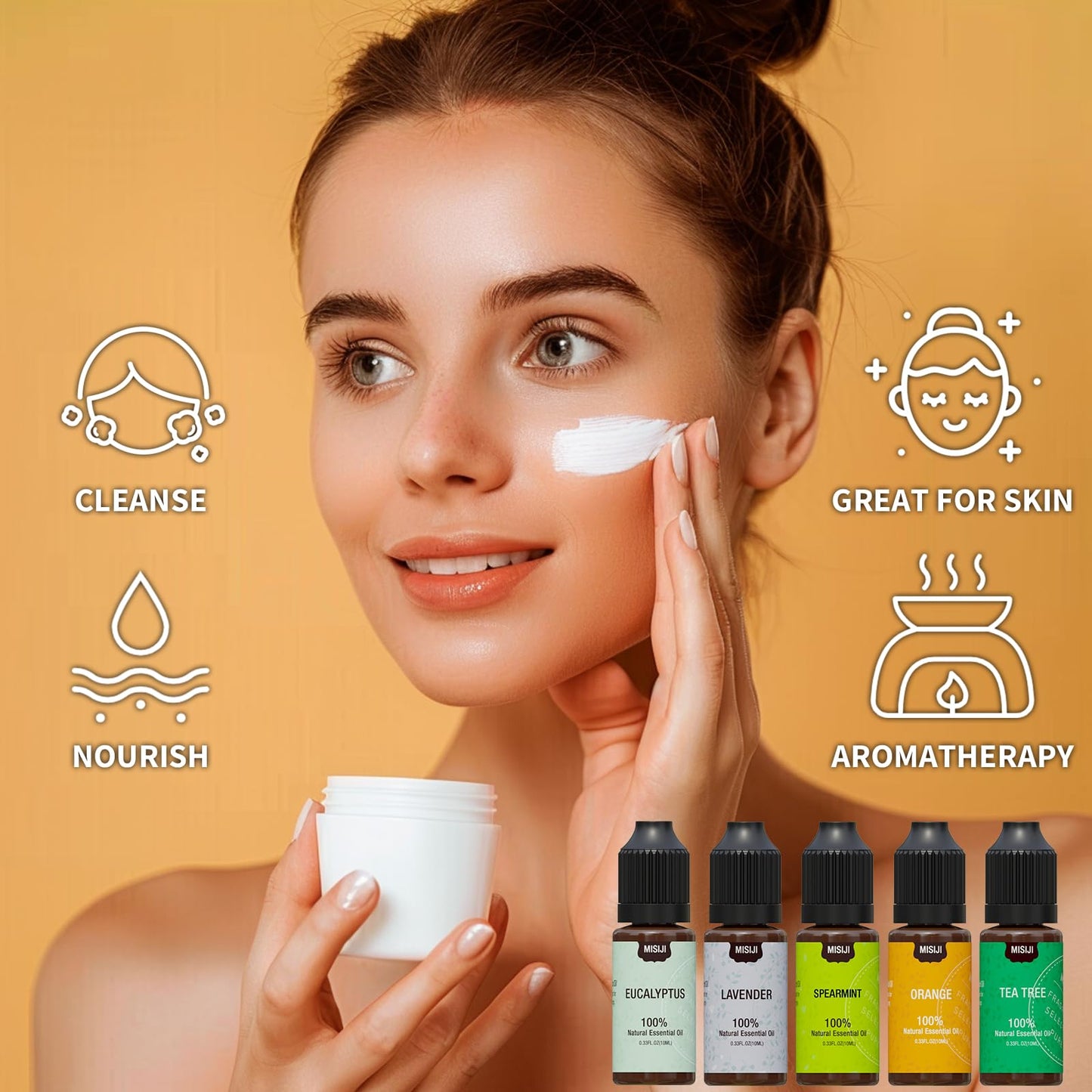 MISIJI Essential Oils for Diffuser - 10ml (Orange, Lavender, Peppermint, Eucalyptus, Tea Tree) | Top Aromatherapy Oils