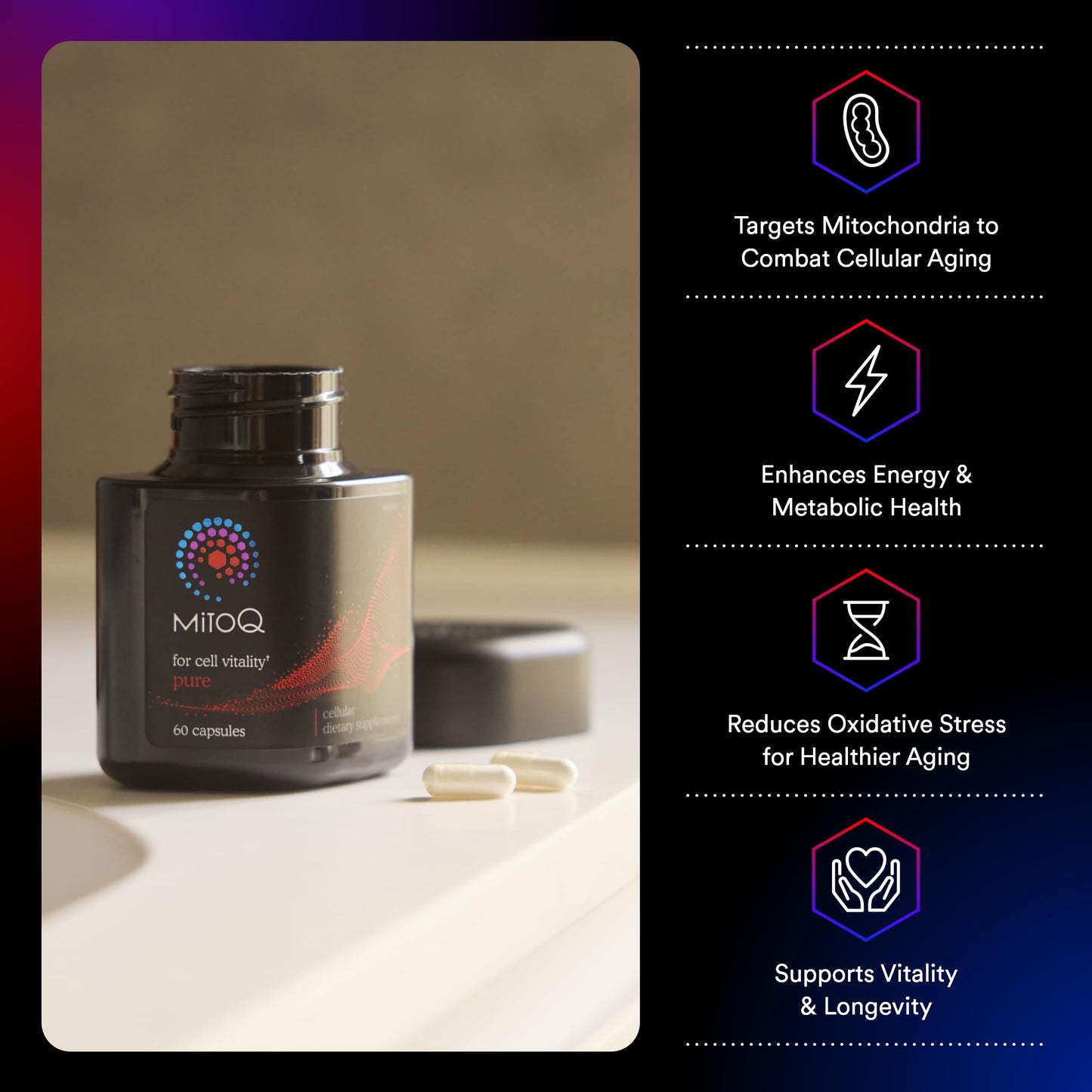 MitoQ Pure Advanced Mitochondria Supplement | Superior Bioavailability for Healthy Aging, Energy, Heart Health & Mobility