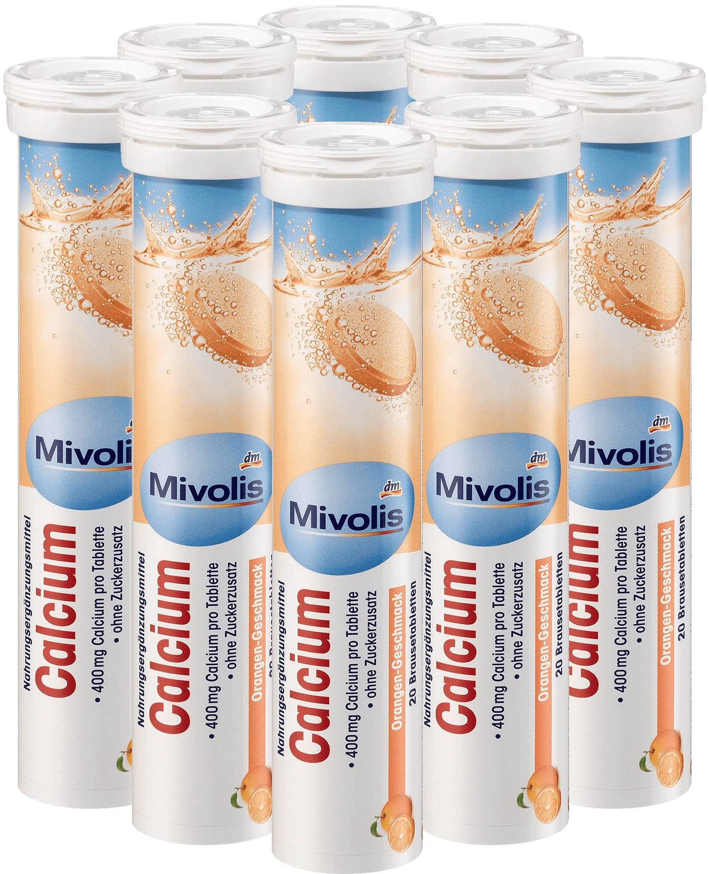 Mivolis Calcium Effervescent Tablets - 8 Tubes x 20 Pcs | Dietary Supplements Germany