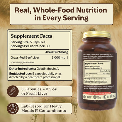 MK Supplements Grass Fed Beef Liver Supplement – Energy, Digestion & Immunity – Non-GMO, Freeze-Dried, 30 Servings