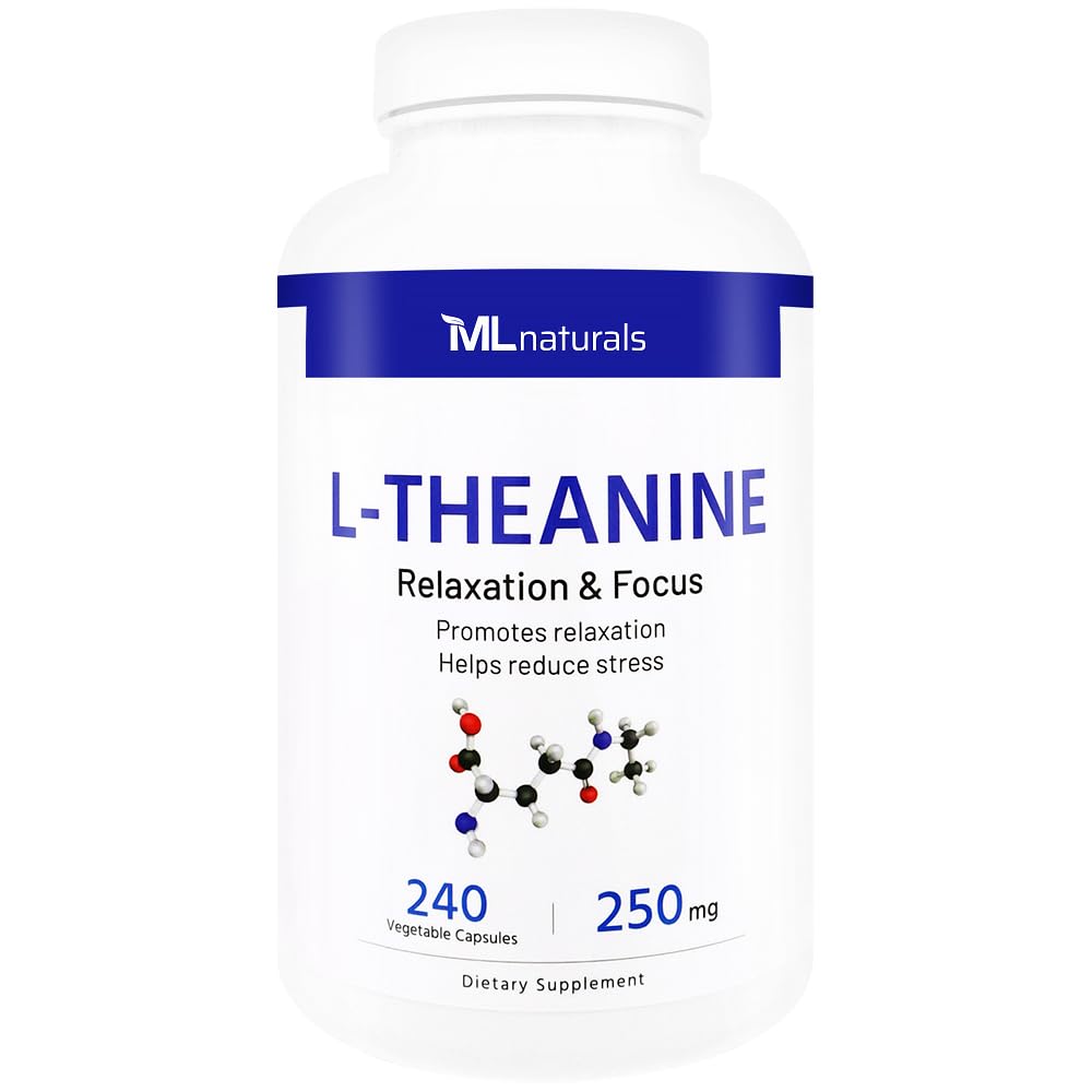 ML Naturals L-Theanine 250 mg – 240 Veg Capsules (8 Months) | High Dosage, Promotes Relaxation, NSF-Certified & cGMP-Compliant