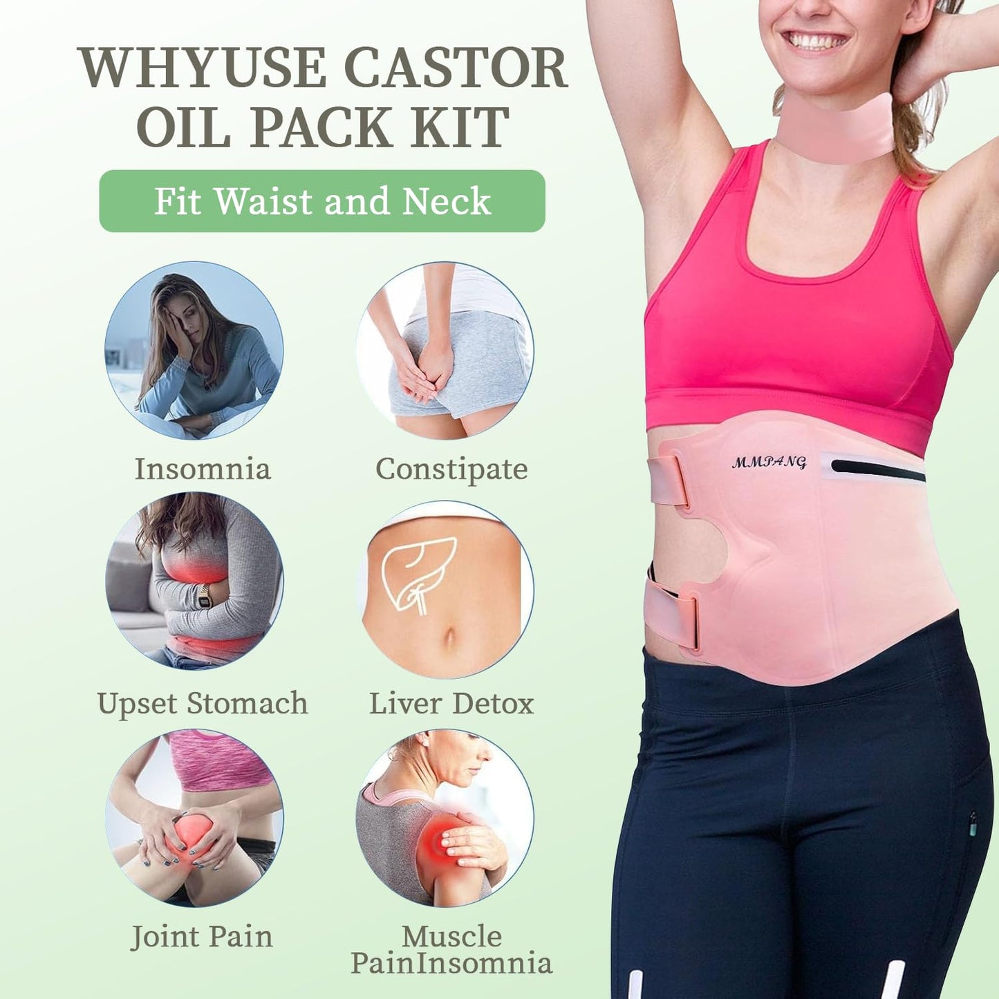 MMPANG Organic Castor Oil Pack Wraps - Reusable Waist & Neck Pads (Plus Size)