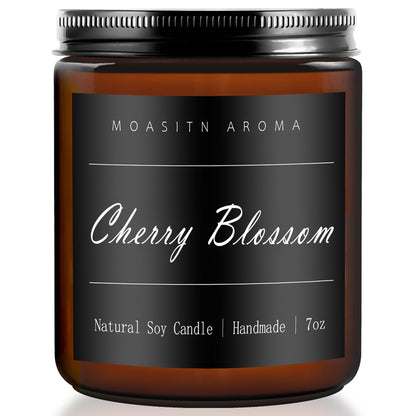 MOASITN Cherry Blossom Scented Candle – Natural Soy, Handmade 7oz Jar