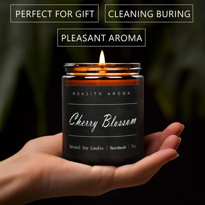 MOASITN Cherry Blossom Scented Candle – Natural Soy, Handmade 7oz Jar