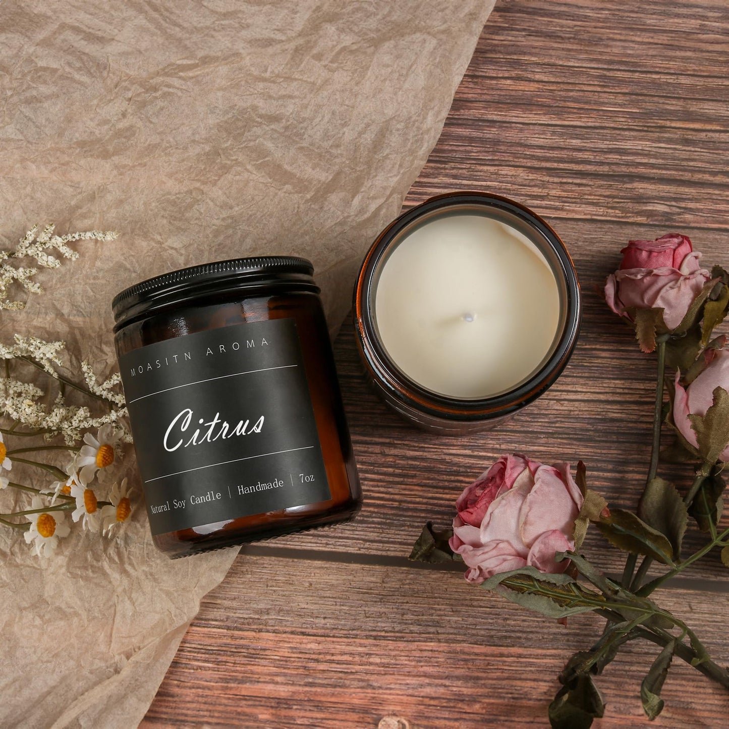 MOASITN Citrus Scented Soy Candle 7oz | Handmade Aromatherapy Jar Gift