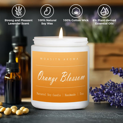 MOASITN Orange Blossom Scented Soy Candle 7oz – Handmade Jar Candle for Home & Gift