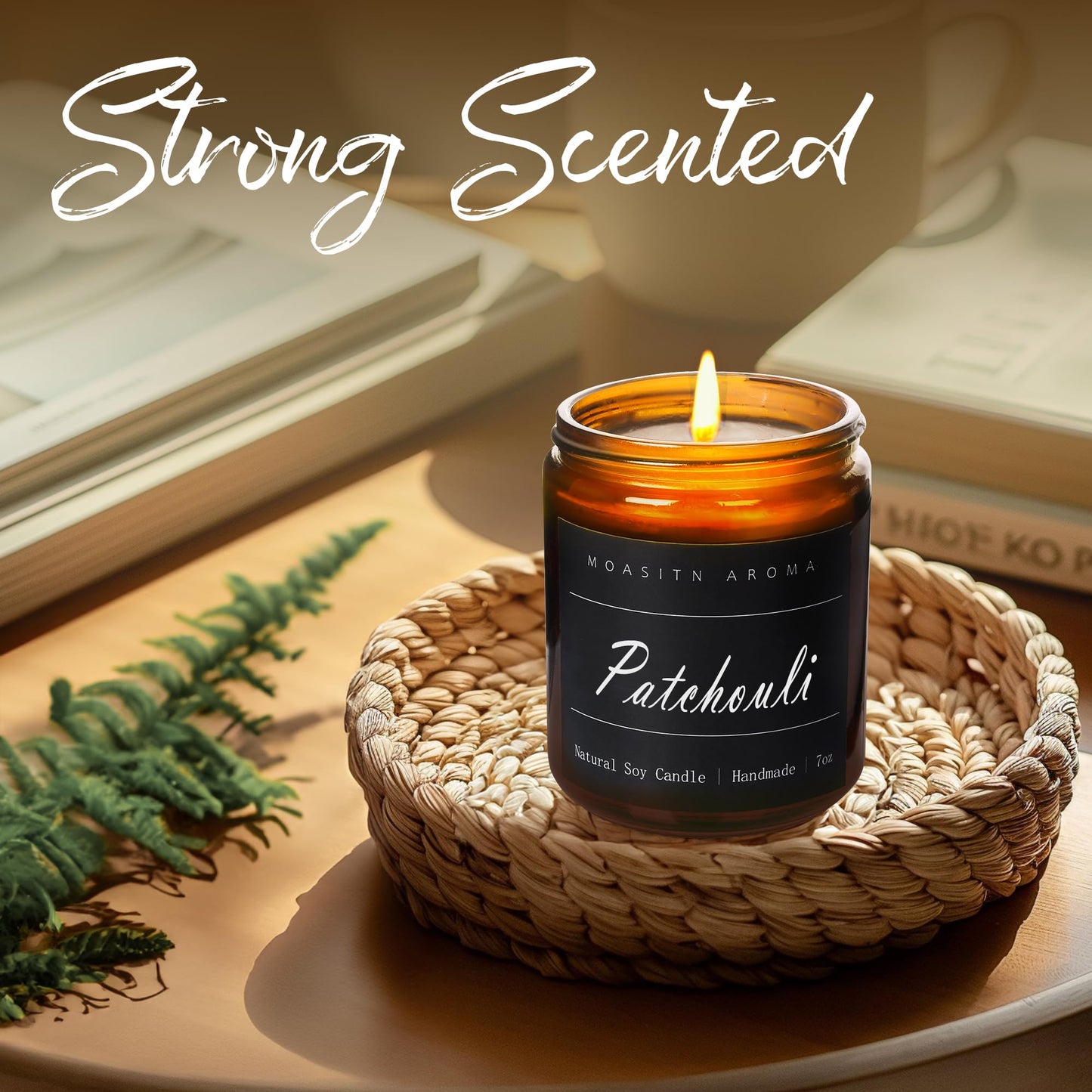 MOASITN Patchouli Scented Candle – Natural Soy, Handmade 7oz Jar | Aromatherapy Gift for Women & Men