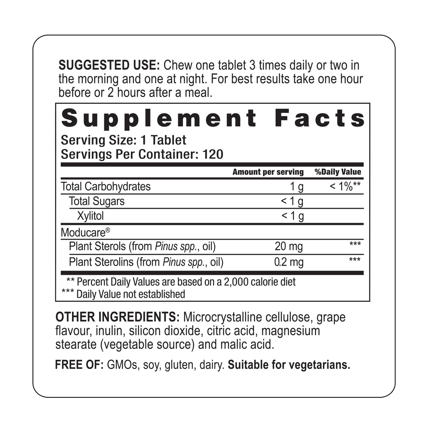 Moducare Daily Immune Support – Plant Sterols (Grape Flavor) 120 Chewable Tablets