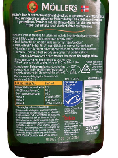 MÖLLER'S Tran Cod Liver Oil 250 ml | Citron Flavor | Omega-3 | Vitamin A, D & E