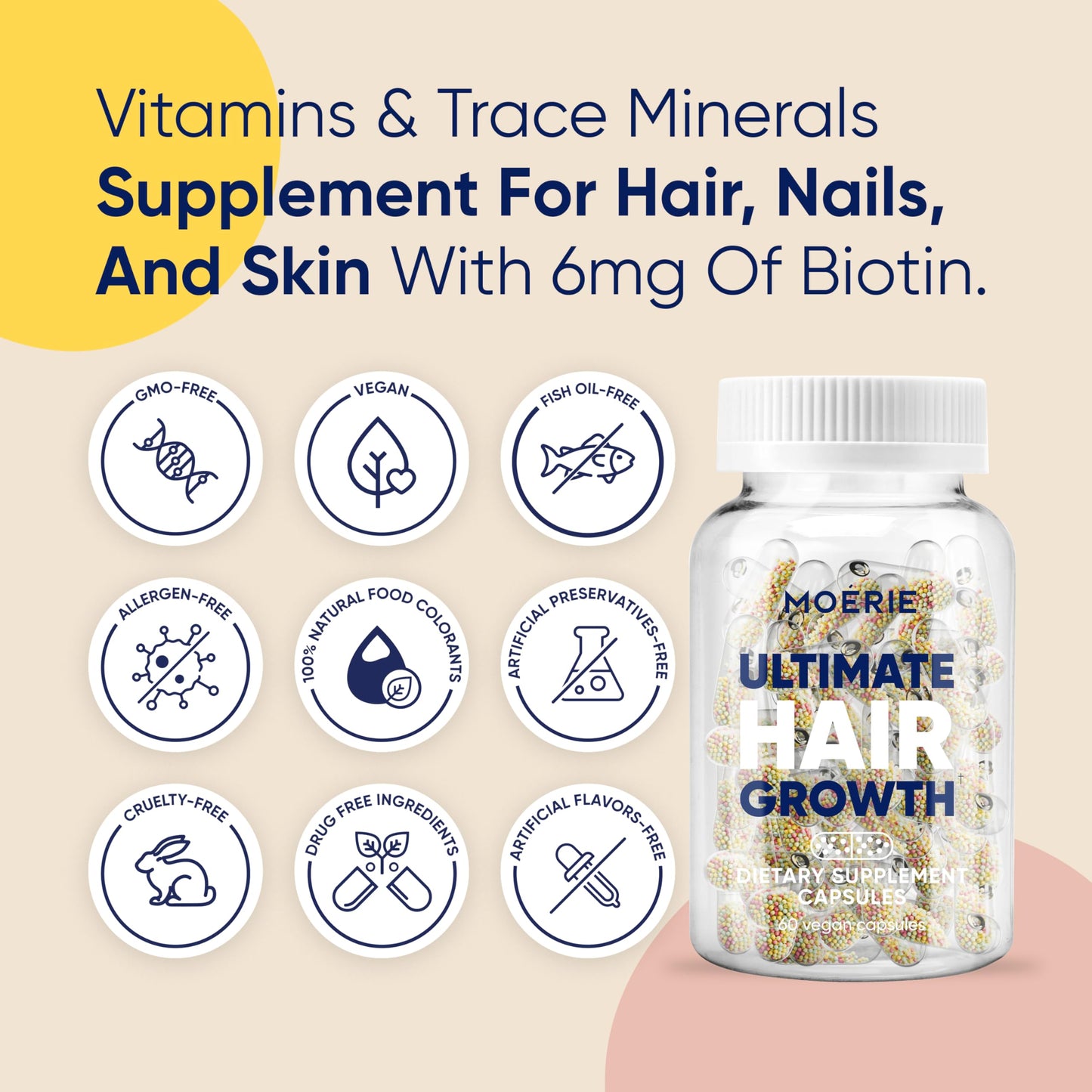 Moerie Hair Growth Supplements – Beadlet Delivery, Biotin & Q10 (120 Pills)