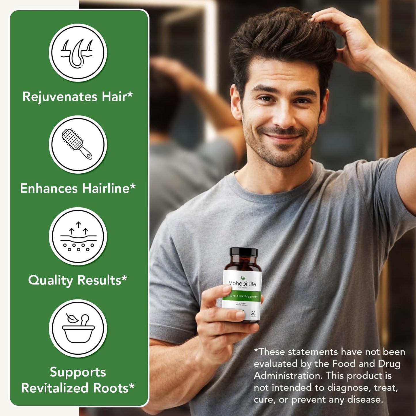 Mohebi Life Hair Growth Supplement for Men – Saw Palmetto, Pumpkin Seed Oil, Biotin | 30 Capsules