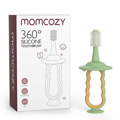 Momcozy Baby Toothbrush Green – 6-12 Months & 1-2 Years Toddler Oral Cleaner