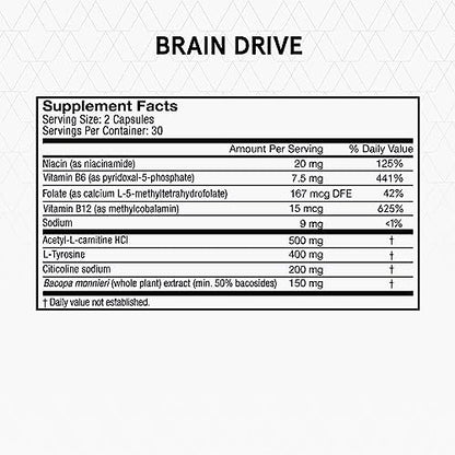 Momentous Brain Drive Nootropic Supplement | Focus & Memory Support | NSF Certified for Sport | 30 Servings