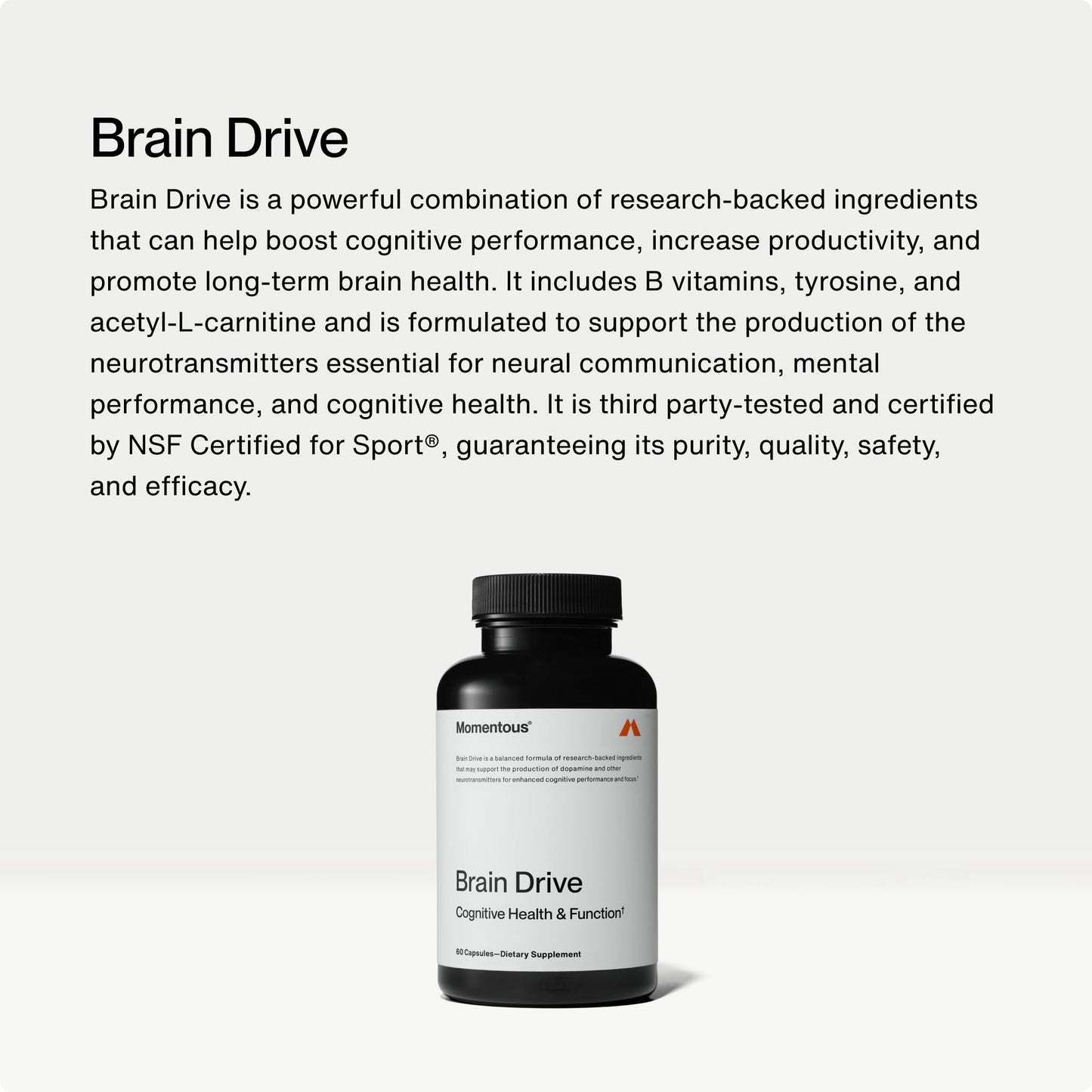 Momentous Brain Drive Nootropic Supplement | Focus & Memory Support | NSF Certified for Sport | 30 Servings