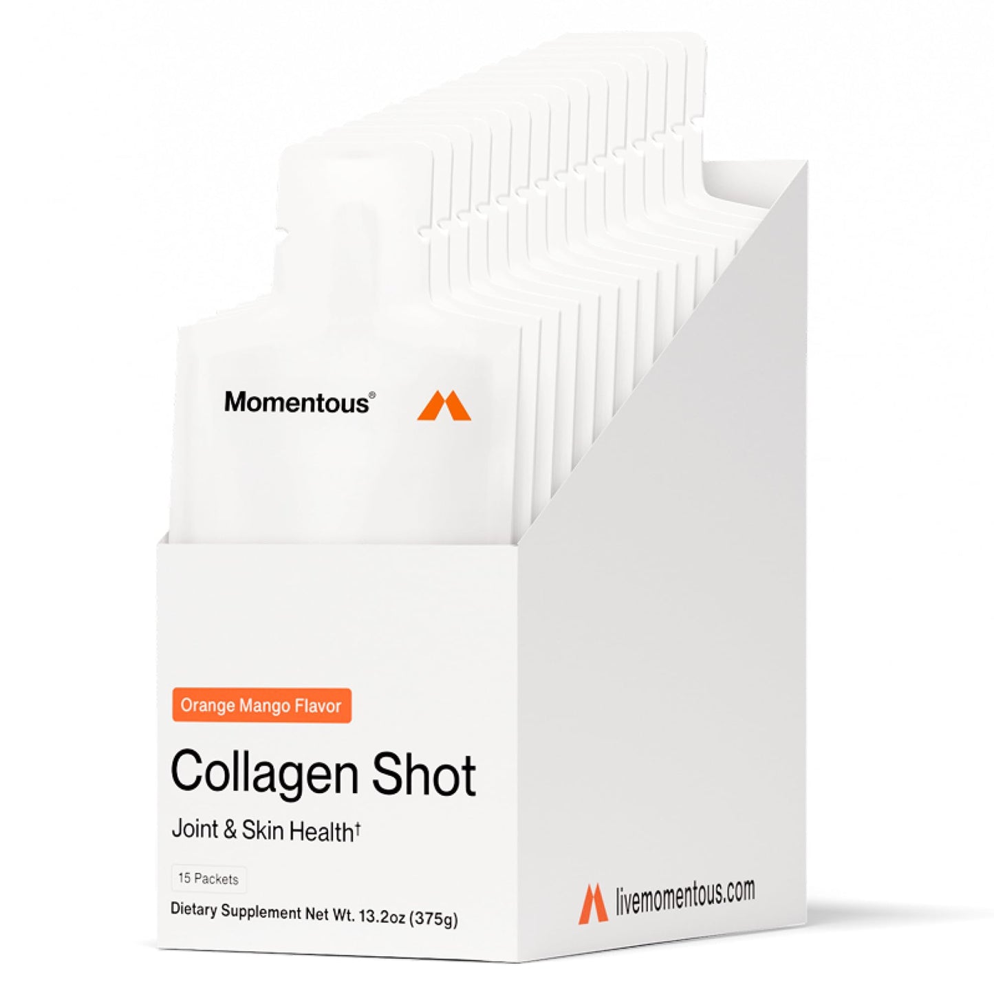 Momentous Collagen Shot - Hydrolyzed Collagen + Vitamin C, NSF Certified for Sport, Orange Mango, 15 Servings