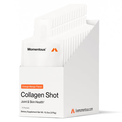 Momentous Collagen Shot - Hydrolyzed Collagen + Vitamin C, NSF Certified for Sport, Orange Mango, 15 Servings