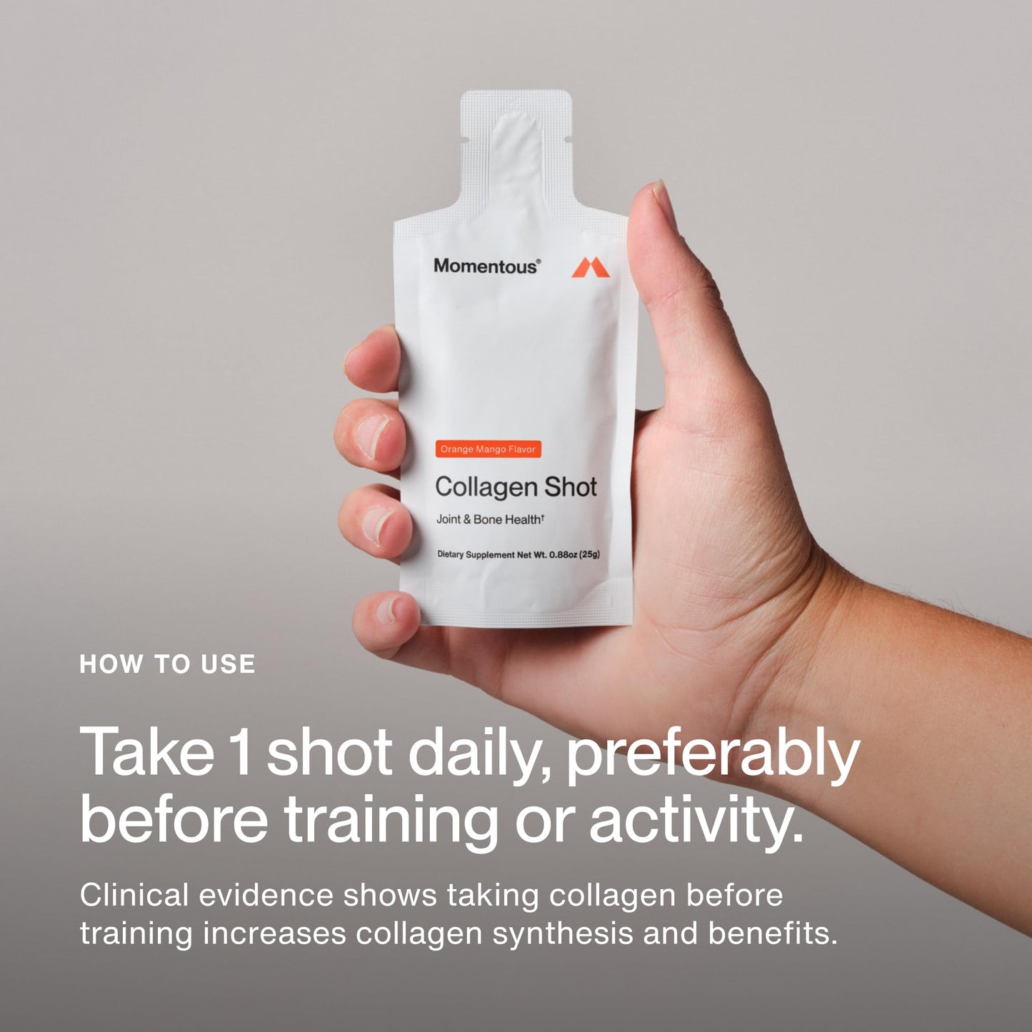 Momentous Collagen Shot - Hydrolyzed Collagen + Vitamin C, NSF Certified for Sport, Orange Mango, 15 Servings