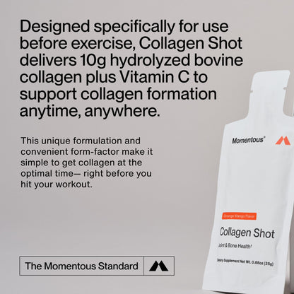 Momentous Collagen Shot - Hydrolyzed Collagen + Vitamin C, NSF Certified for Sport, Orange Mango, 15 Servings