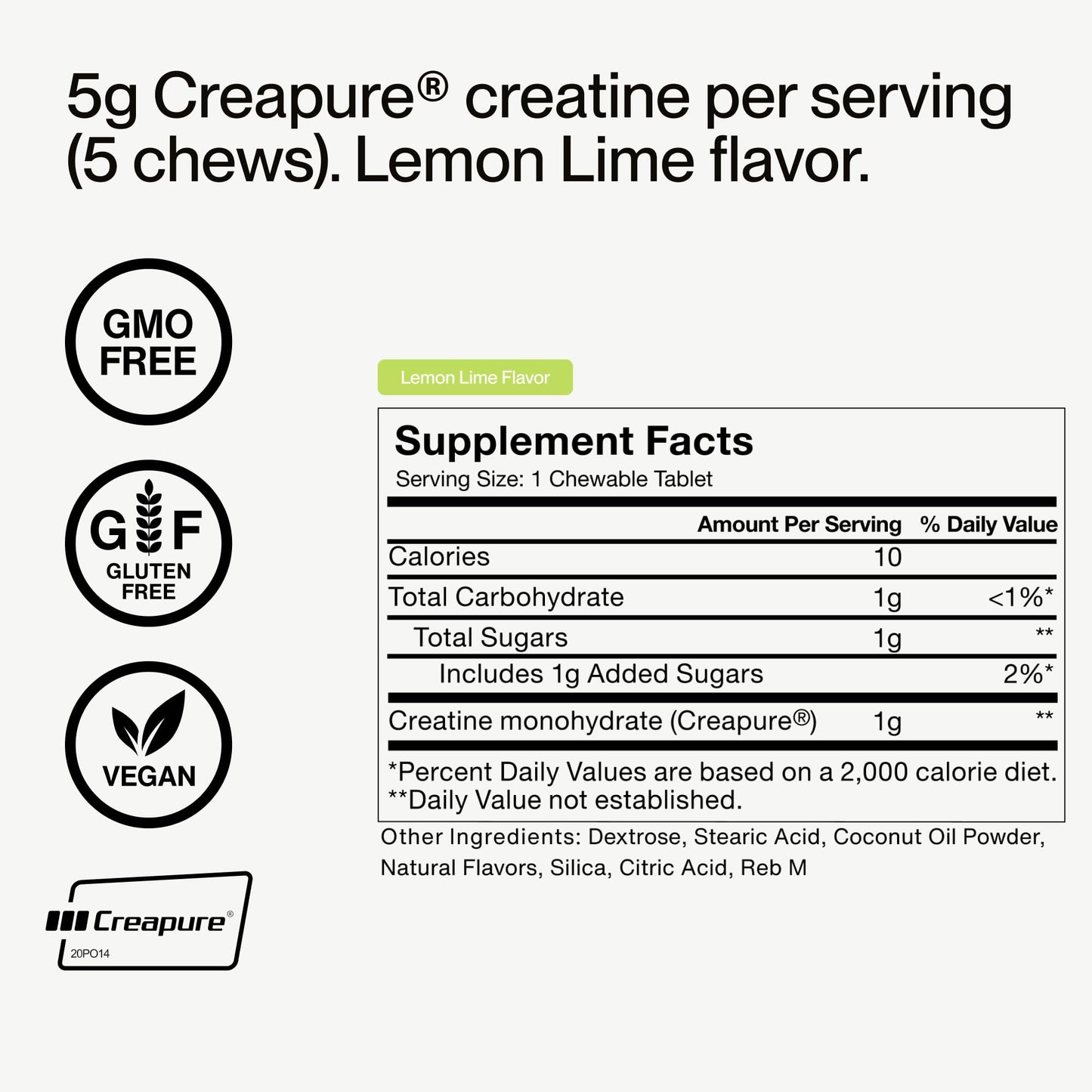 Momentous Creatine Chews – Creapure Creatine Monohydrate, 150 Chewable Tablets, Lemon Lime