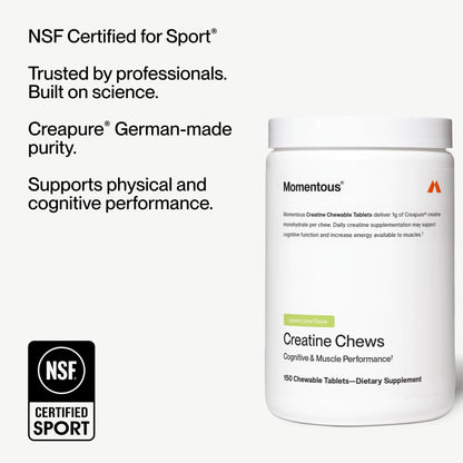 Momentous Creatine Chews – Creapure Creatine Monohydrate, 150 Chewable Tablets, Lemon Lime