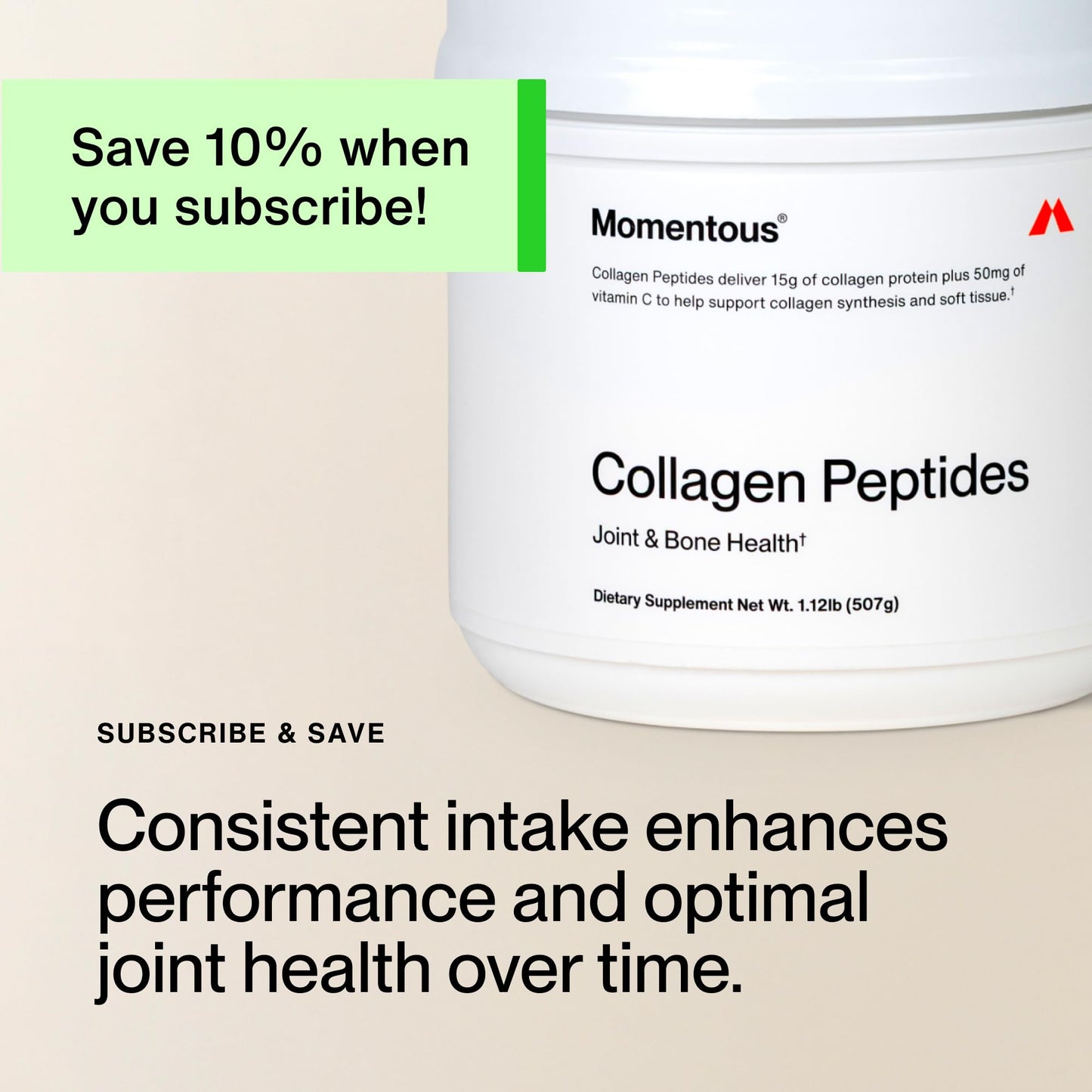 Momentous Grass-Fed Collagen Peptides Powder with Fortigel & Vitamin C – NSF Certified for Sport