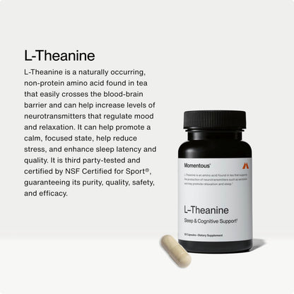 Momentous L-Theanine Supplement – 200 mg Capsules for Relaxation & Focus | NSF Certified for Sport | Gluten- & GMO-Free | 60 Servings