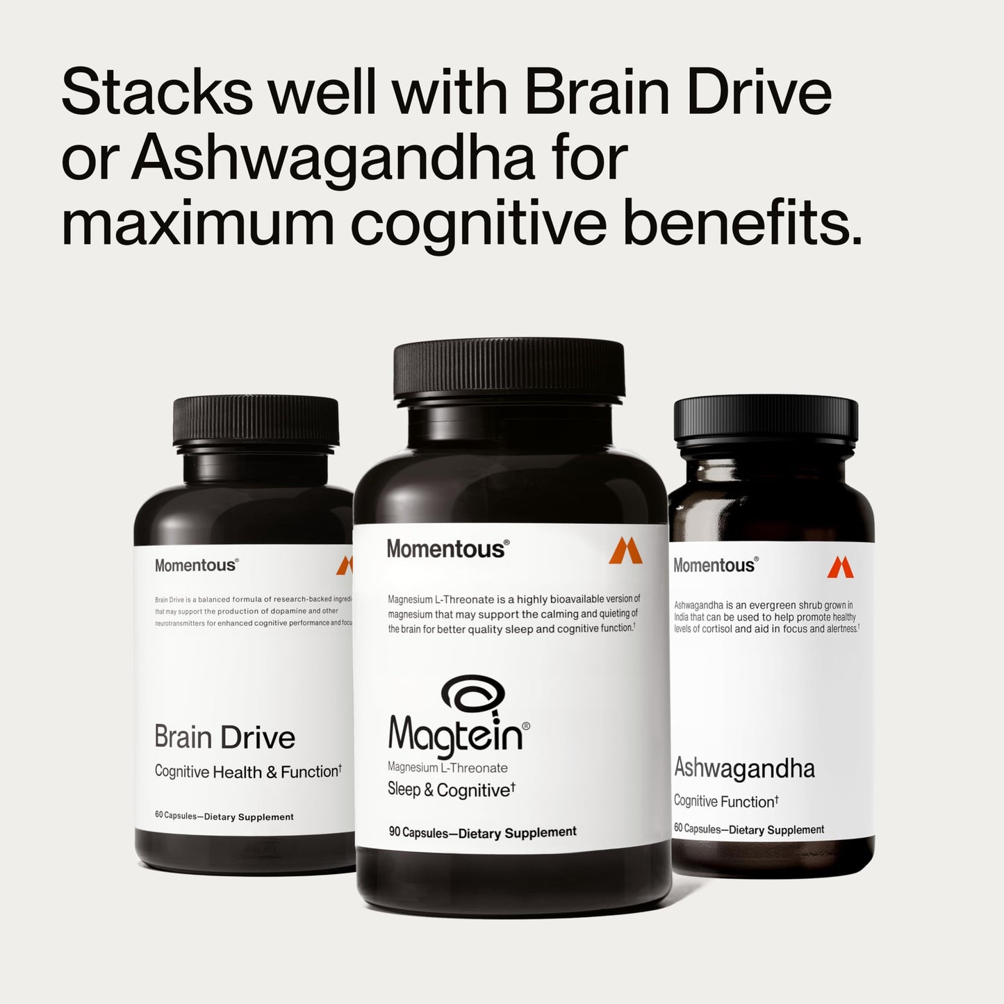 Momentous Magtein Magnesium L-Threonate – Brain & Sleep Support, 145 mg, 30 Servings, NSF Certified for Sport