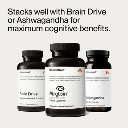 Momentous Magtein Magnesium L-Threonate – Brain & Sleep Support, 145 mg, 30 Servings, NSF Certified for Sport