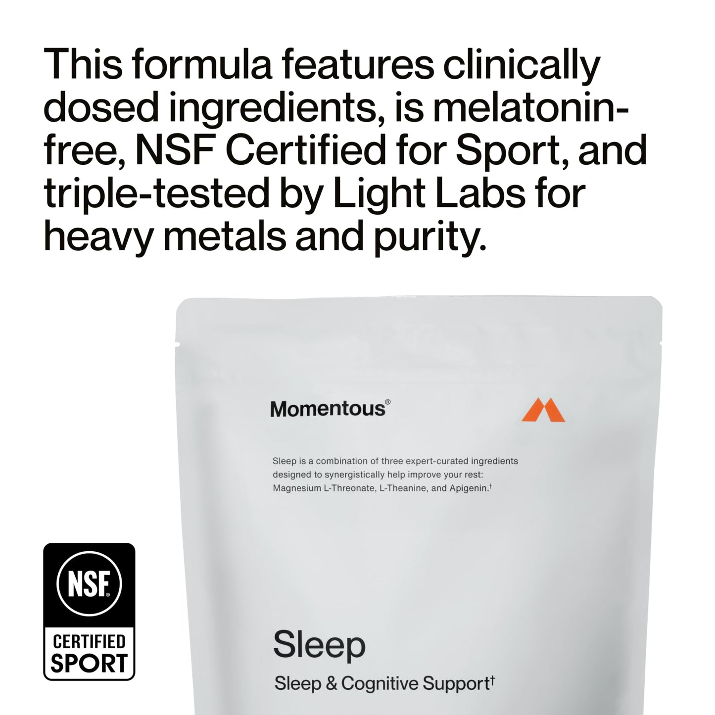Momentous Nightly Sleep Pack – Magnesium L-Threonate, L-Theanine & Apigenin | 30 Servings | NSF Certified for Sport
