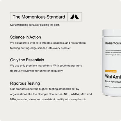 Momentous Vital Aminos Powder – 13 Amino Acids (EAAs + extras) | BCAA & EAA | Tropical Punch | NSF Certified for Sport | GMO & Gluten-Free | 30 Servings