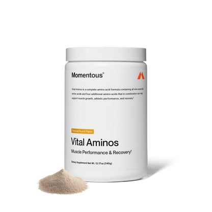 Momentous Vital Aminos Powder – 13 Amino Acids (EAAs + extras) | BCAA & EAA | Tropical Punch | NSF Certified for Sport | GMO & Gluten-Free | 30 Servings