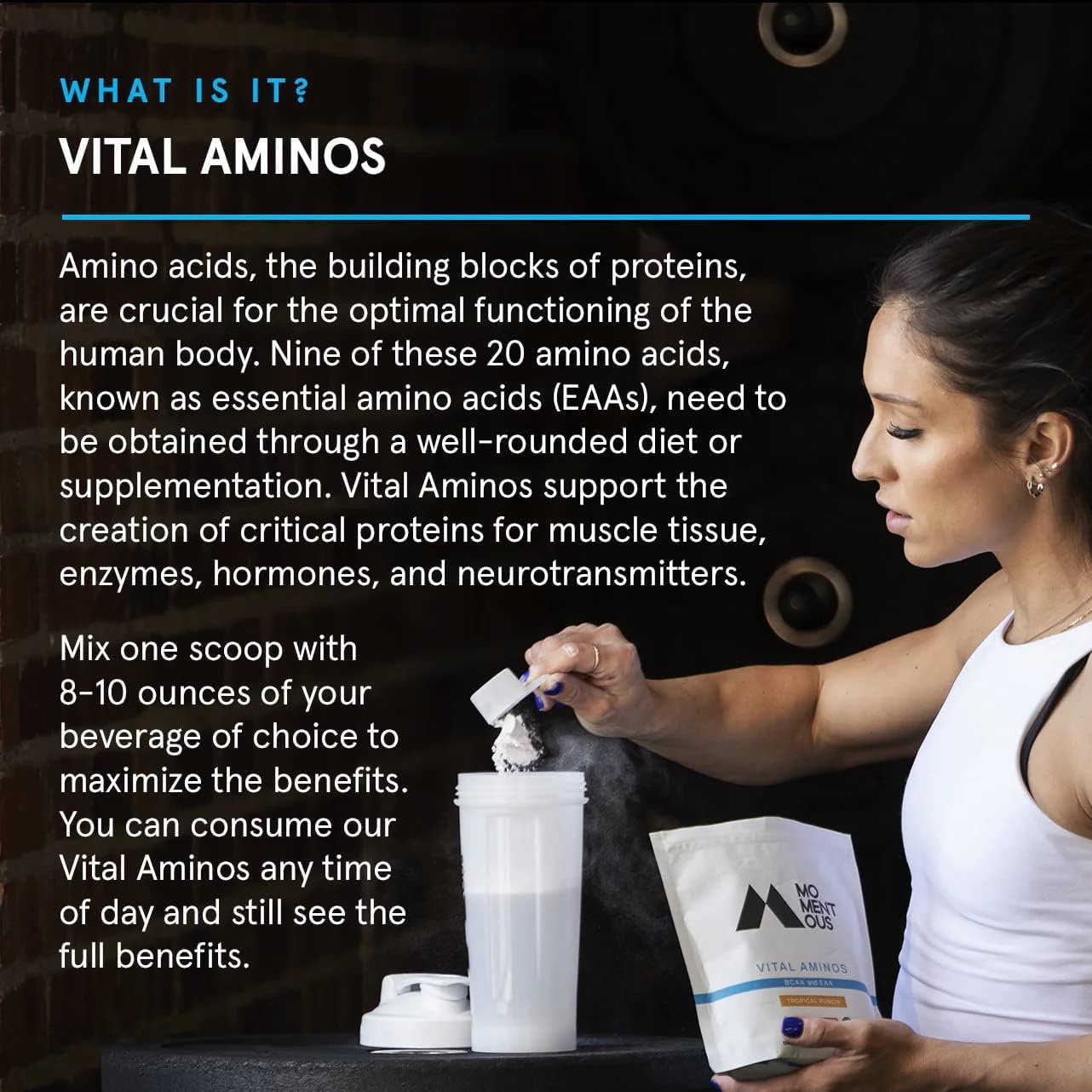 Momentous Vital Aminos Powder – 13 Amino Acids (EAAs + extras) | BCAA & EAA | Tropical Punch | NSF Certified for Sport | GMO & Gluten-Free | 30 Servings