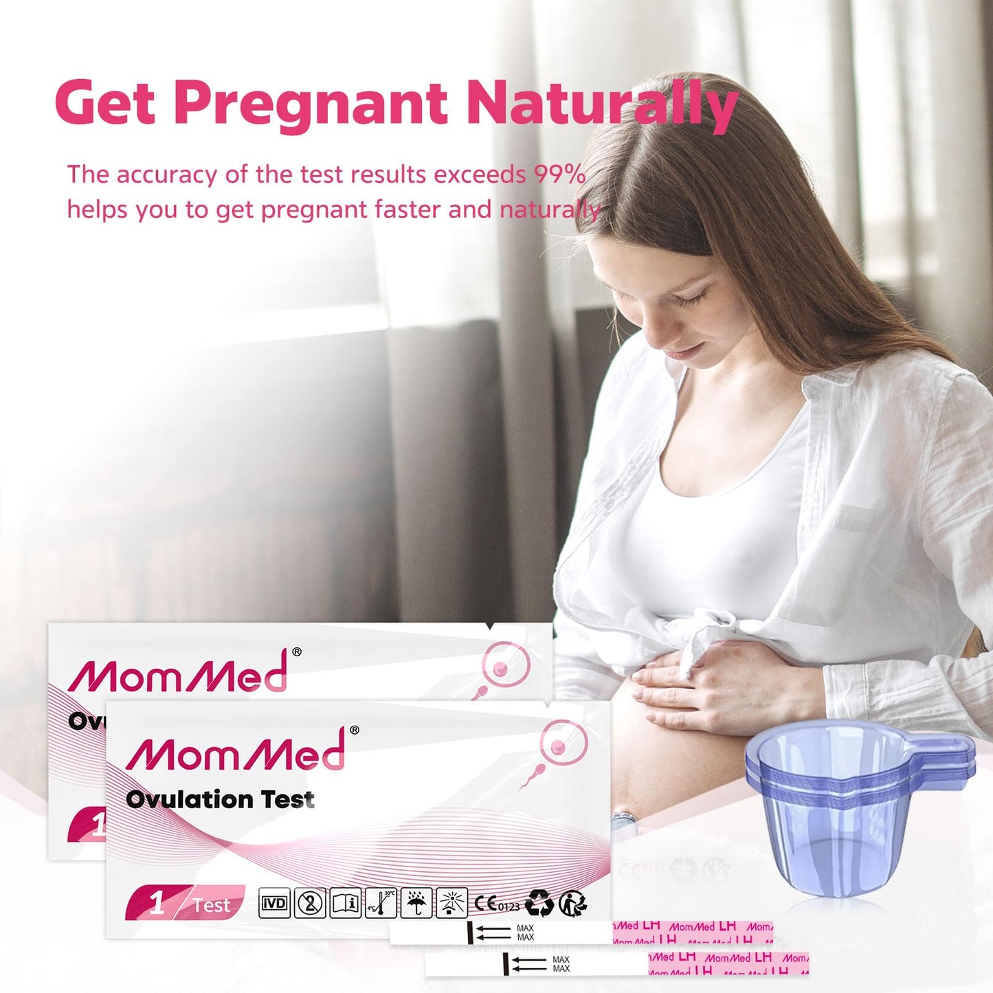 MomMed Ovulation Test Strips – 50 LH Predictor Kit with Cups