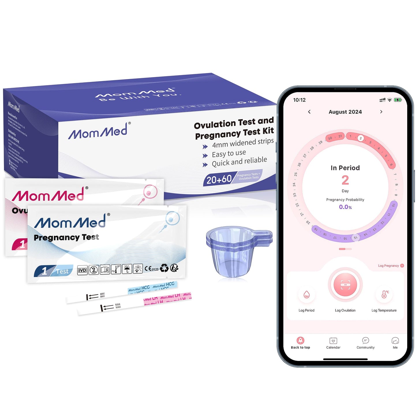 MomMed Pregnancy Test Strips & Ovulation Kit (HCG20-LH60) – 20 Tests, 60 Strips, 80 Cups