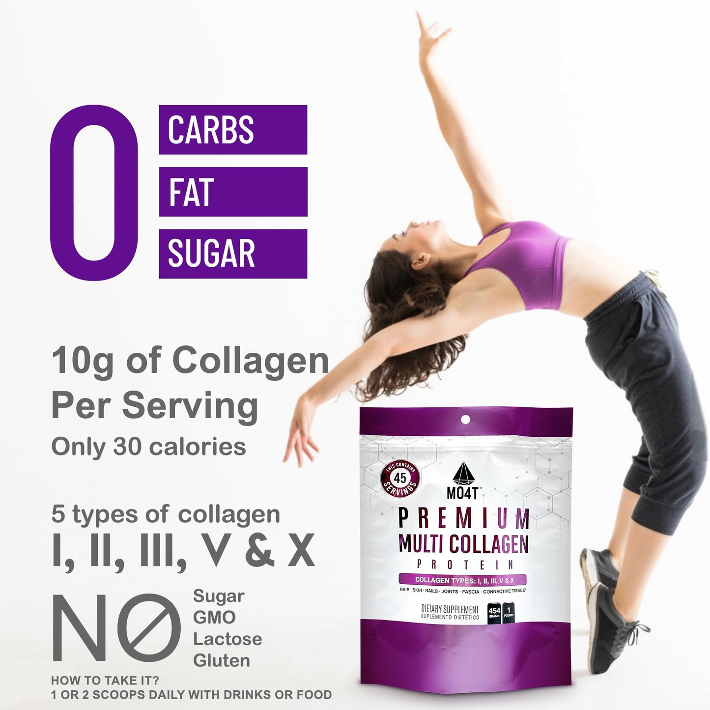 MO4T MOMOF4TRANSFORM Hydrolyzed Multi Collagen Powder | Sugar-Free, Grass-Fed | 1 lb | Hair, Skin & Nails
