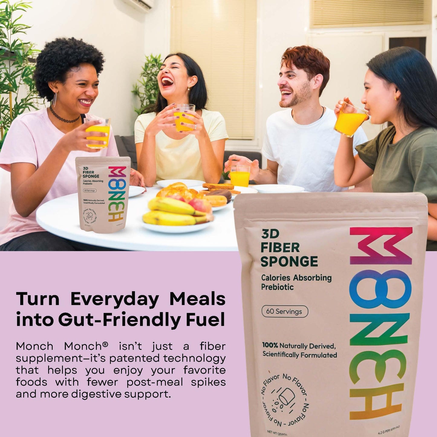 Monch Monch Calorie Absorbing Fiber Sponge – 60 Ct | Vegan, Sugar-Free Konjac Gum & Prebiotic Fiber