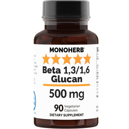 MONOHERB Beta 1,3/1,6 Glucan 500 mg per Capsule - 90 Veg Capsules (90 Servings)