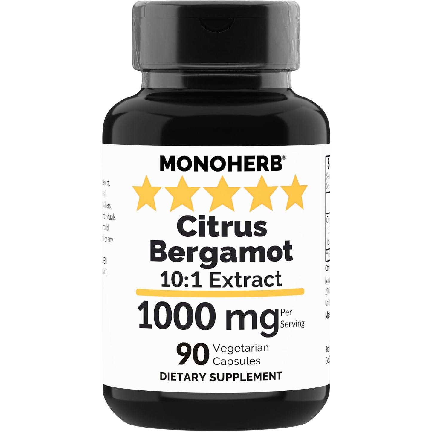 MONOHERB Citrus Bergamot Extract 1000 mg - 90 Vegetarian Capsules | Extra Strength 10X