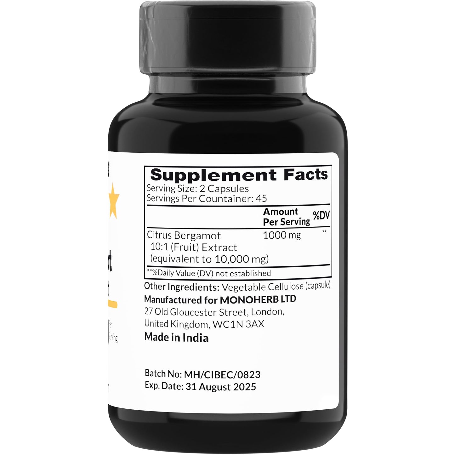MONOHERB Citrus Bergamot Extract 1000 mg - 90 Vegetarian Capsules | Extra Strength 10X