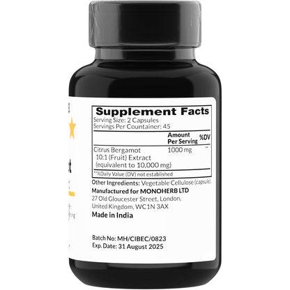 MONOHERB Citrus Bergamot Extract 1000 mg - 90 Vegetarian Capsules | Extra Strength 10X