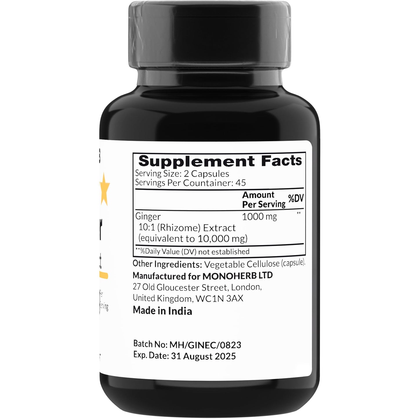 MONOHERB Ginger Extract 1000 mg – 90 Vegetarian Capsules | Extra Strength Ginger