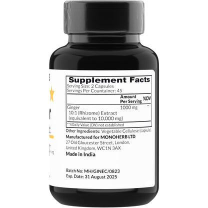 MONOHERB Ginger Extract 1000 mg – 90 Vegetarian Capsules | Extra Strength Ginger