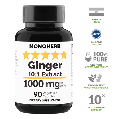 MONOHERB Ginger Extract 1000 mg – 90 Vegetarian Capsules | Extra Strength Ginger