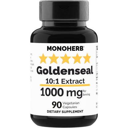 MONOHERB Goldenseal Extract 1000 mg - 90 Vegetarian Capsules | Extra Strength 10X