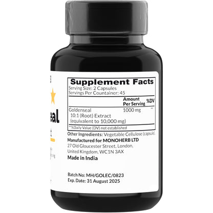MONOHERB Goldenseal Extract 1000 mg - 90 Vegetarian Capsules | Extra Strength 10X