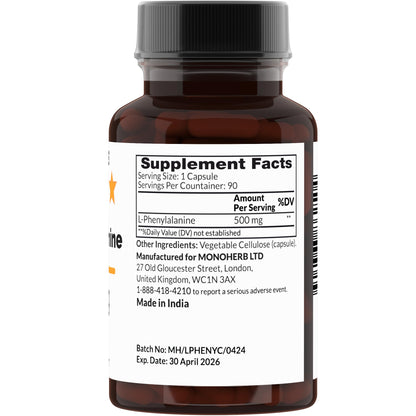 MONOHERB L-Phenylalanine 500 mg – 90 Veg Capsules
