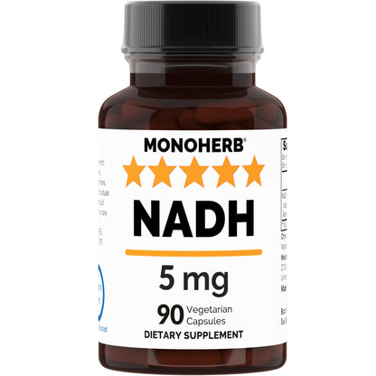 MONOHERB NADH 5 mg - 90 Vegetarian Capsules | Reduced NADH Supplement
